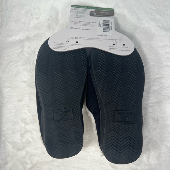 Isotoner Black Memory Foam Slippers with Heel Boost 7.5 - 8 Medium NEW! - Picture 4 of 9